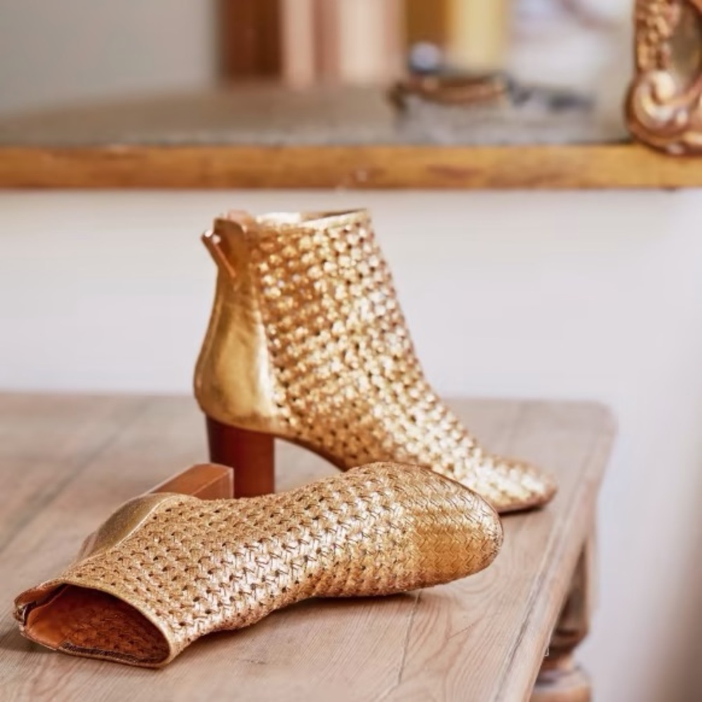 Sezane Alba Gold Braided Leather Boots 39